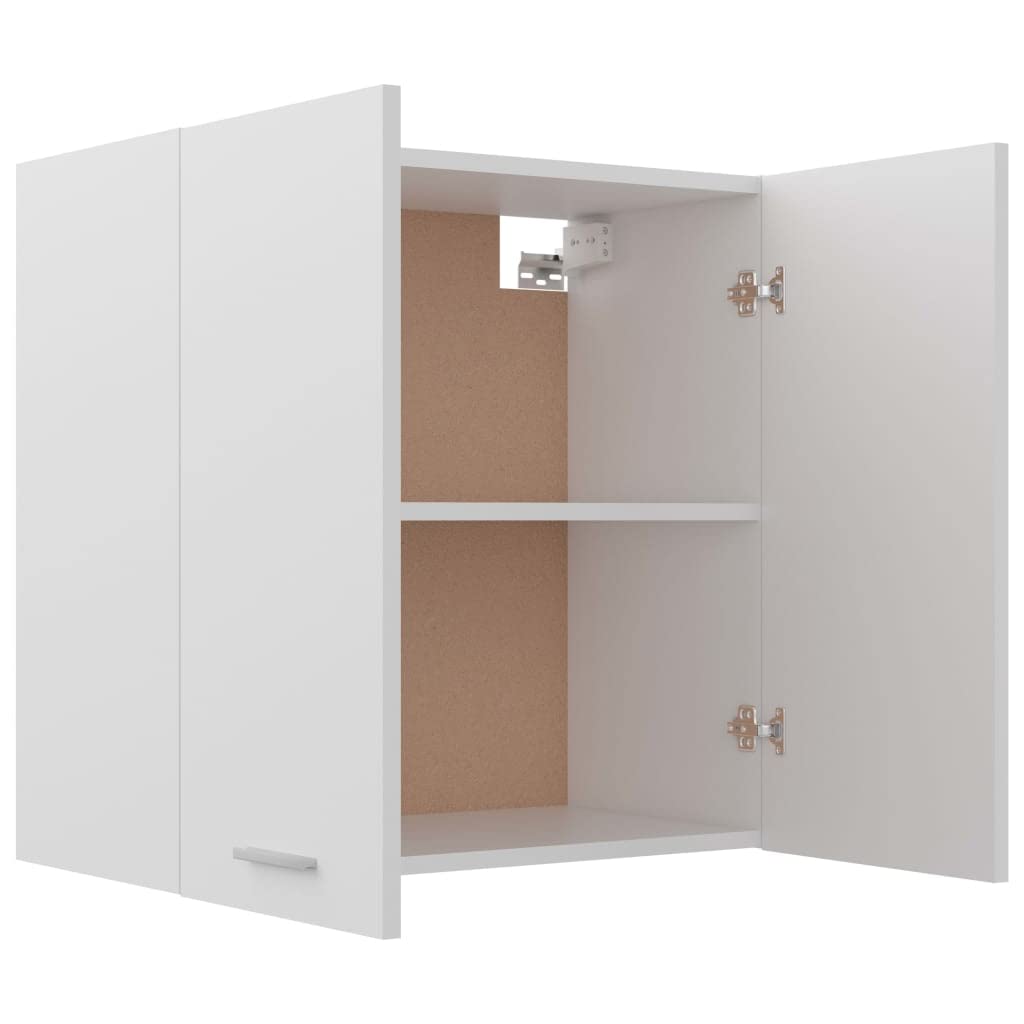 Armoire suspendue 60 x 31 x 60 cm - 2 compartiments - Petit Meuble de Rangement Pour Salon, Cuisine, Salle de Bain, Armoire en Bois Blanc
