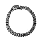 HAQUIL Viking Serpent Bracelet, Antique Oxidized Steel Ouroboros Jormungandr Link Bracelet, Viking Jewelry Gift for Men