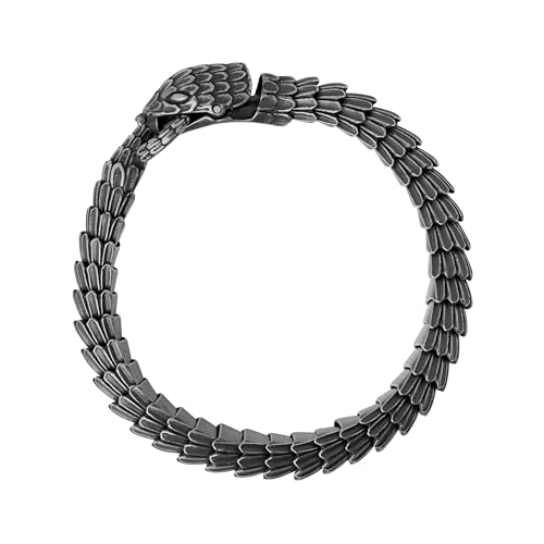 HAQUIL Viking Serpent Bracelet, Antique Oxidized Steel Ouroboros Jormungandr Link Bracelet, Viking Jewelry Gift for Men