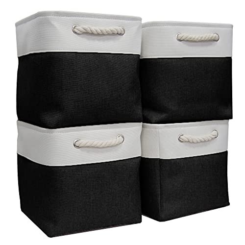 Mangata Aufbewahrungsbox Stoff, aufbewahrungskorb Schwarz-Weiss, Korbe Stoff in Würfel (33x33x33 cm) für Schrank, Regal, und Kleidung, (Faltbare, 4er Pack)