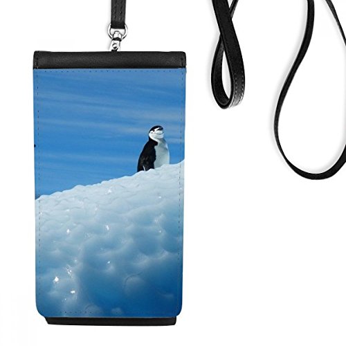 Porte-monnaie cadeau manchots de l'Antarctique en cuir noir suspendu