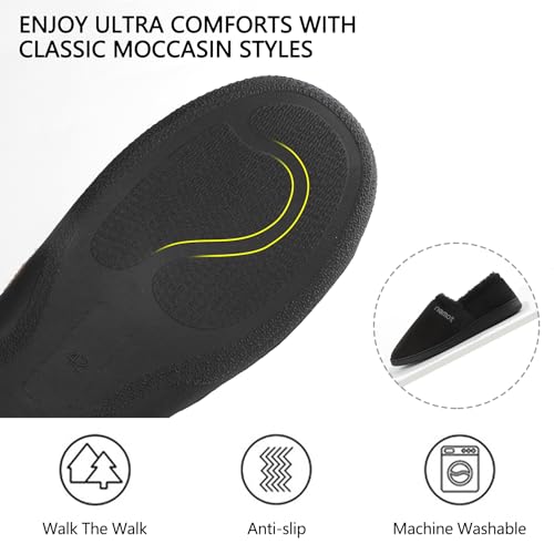 riemot Mens Moccasin Slippers Winter Soft Memory Foam House Shoes Warm Slip on Microsuede Slippers Indoor Outdoor with Fluffy Lining US6-144