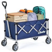 Ohuhu Bollerwagen Faltbar Handwagen mit Verstellbarem Griff für All-Terrain, 85L/150kg Belastbarkeit Strandwagen Gartenwagen Gerätewagen mit Seitentasche für Garten Camping Einkaufen