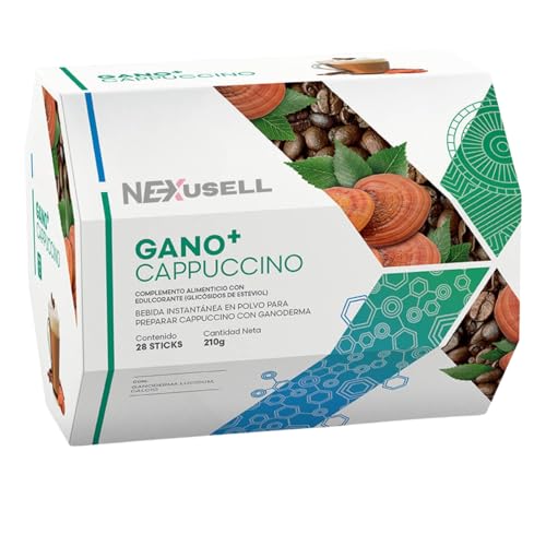 CAFÉ GANO+ CAPPUCCINO   con Ganoderma Lucidum y Micronutrientes – Bebida Instantánea Funcional Antioxidante |1 CAJA de 28 Sobres DE 7,5GR | Sabor Suave y Natural | Apoyo Inmunológico Diario
