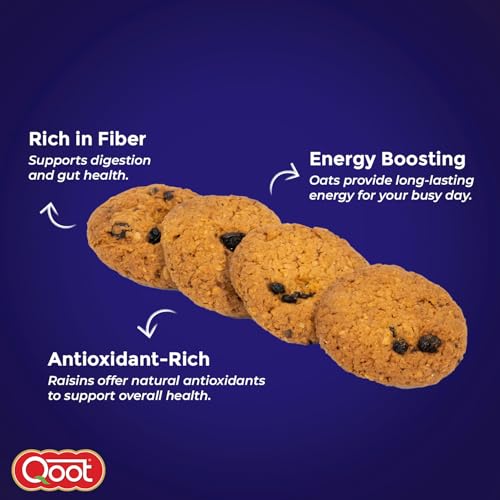 Image of Qoot Oats & Raisins Cookies (Pack of 3 x 200g) | Healthy, Crunchy Nutty Cookies & Biscuits | No Palm Oil, No Preservatives, No White Sugar | Natural, Protein-Rich Snack | Freshly Baked Snacks for Tea, Breakfast & Gifting