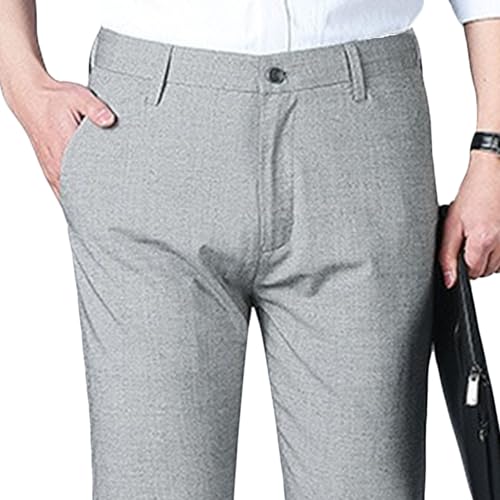 Men's Casual Stylish Dress Pants Business Straight Fit Suit Pants Summer Lightweight Solid Color Work Pants2