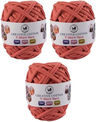 NESTNHAVEN Creative Cotton T-Shirt Yarn Carpet, Knitting Yarn for Hand Knitting DIY Bags, Baskets, Blanket, Cushion Crocheting Projects 200 GMS (Terracotta Red) | (300 Gm)