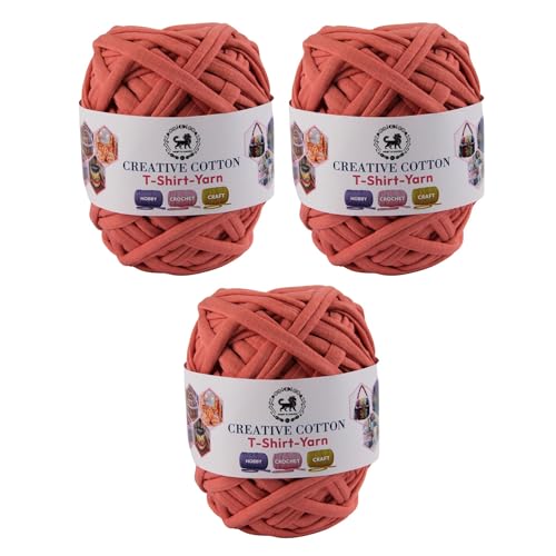 NESTNHAVEN Creative Cotton T-Shirt Yarn Carpet, Knitting Yarn for Hand Knitting DIY Bags, Baskets, Blanket, Cushion Crocheting Projects 200 GMS (Terracotta Red) | (300 Gm)