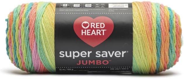 Generic Red Hearts Super Saver - Ovillo de lana a rayas retro jumbo – 1 paquete de 10 onzas / 13.97 oz – Acrílico – 4 medianos (peinado) – 744