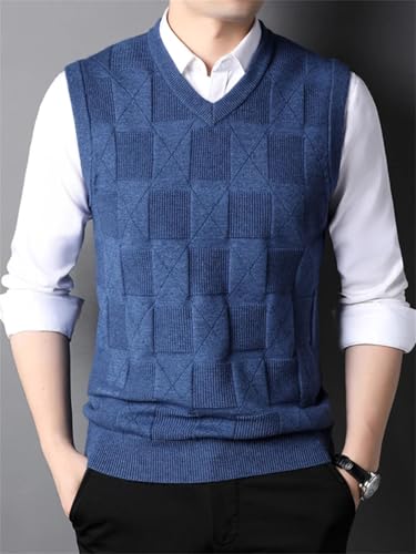 Men’S Fashion Jacquard Knitted Sweater Vest V-Neck Plaid Pattern Slim Fit Trendy Sleeveless Pullover Tank Top3
