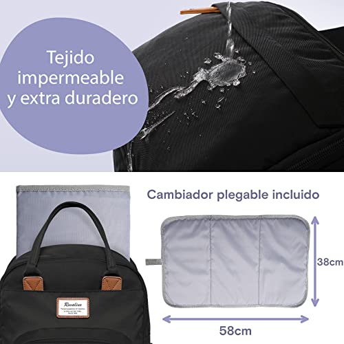 Miniatura 6 de Ruvalino Mochila Porta Pañales Mochila Grande Para Pañales Con Bolsa Multifuncional Para El Bebé Y Cambiador Móvil - Portachupetes - Para Mamá Y Papá Negro , Talla Única