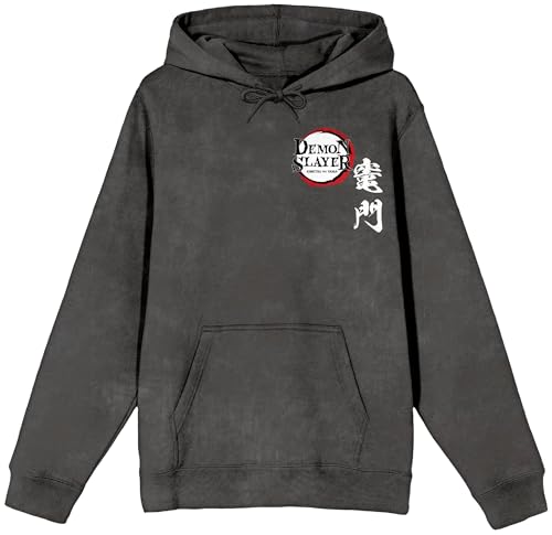 Bioworld Demon Slayer Tanjiro Character Art Mens Charcoal Mineral Wash Long Sleeve Hooded Sweatshirt - XL