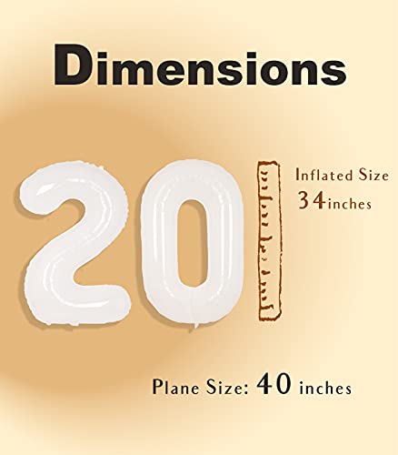 Image of SUWEN 40 Inch White Large 20 Number Balloons Big Foil Helium Number Balloons 0-9 Giant Jumbo Happy 20th Birthday Party Decorations for Men or Women Huge Mylar Anniversary Party Supplies