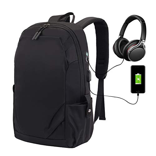 Preisvergleich Produktbild Rucksack Studenten Unisex / Schulranzen Damen Herren / Rucksäcke für Lässiger Daypacks Schüler Bag / Business Taschen Backpack Wasserdicht Nylon / Schulrucksack mit USB Ladeanschluss - Schwarz