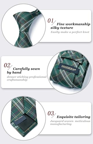 Image of HISDERN Ties for Men Plaid Checkered Tie with Pocket Square Woven Business Formal Necktie Handkerchief Set Wedding Party