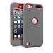 iPod Touch 5th Case, MagicMobile® Premium Dual Heavy Duty Hybrid Shockproof Resistant Armor Protective Case Cover for Apple iPod 5th Generation Gray Rugged Silicone Layer and Red Hard Plastic