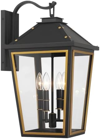 Crystorama Hawkins 4 Light Matte Black + Textured Gold Outdoor Sconce
