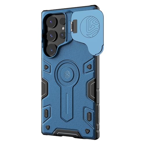 Image of Nillkin Case for Samsung Galaxy S24 Ultra (6.8 inch Inch) CamShield Armor Prop Lens + Stand 360 Protect TPU + PC Anti Fall Edge Bags Blue Color