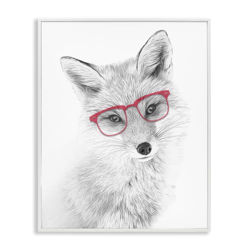 Cute Fox Portrait with Red Glasses, 24 x 30 Inch Framed Giclée Print
