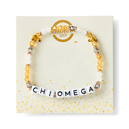 Sorority Shop Chi Omega Bracelet — Glass Bead Bracelet with CO Name Beads and 18K Gold Accent Beads, Greek Sorority Jewelry for Big Little Sorority Gifts2