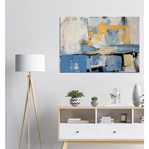 Art mural abstrait fauvisme bleu moutarde : toile encadrée salon 70x100 cm