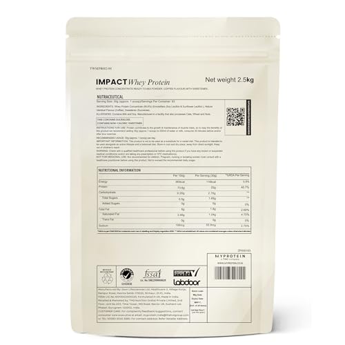 Image of Myprotein Impact Whey Protein Powder 2.5 kg | 21g Protein Per Scoop | Low Fat Whey Concentrate | Ideal for Muscle Gain & Post Workout Recovery | Coffee |