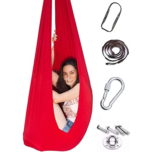 Swing Intérieure Thérapie Extérieure Hamall Sensory Hug Swing Convient À L'autisme, Adhd, Le Syndrome D'asperger (Color : Red, Size : 100x280CM/39x110in) Cover