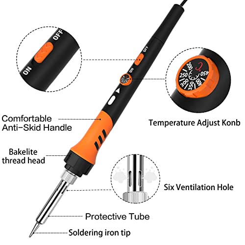 Soldering Iron Premium Kit, 60W Soldering Gun With Ceramic Heater, 12-In-1 Soldering Iron Kit Tool, Adjustable Temperature 200 To 450°C, Soldering Iron Tip, Solder Wire, Solder Pump, Solder Paste #TOP1