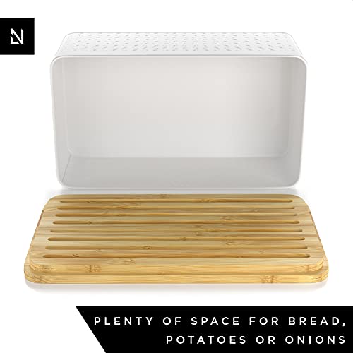 Lars Nysøm Bread Box I Bread Bin With Linen Bread Bag For Long-Lasting Freshness I Bread Box With Bamboo Lid Usable As Cutting Board I 13.4X7.3X5.3 In #TOP4