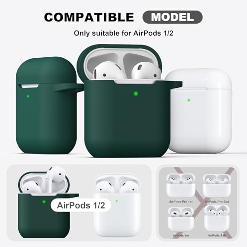 Image of AirPods Case Cover with Keychain, Full Protective Silicone AirPods Accessories Skin Cover for Women Girl with Apple AirPods Wireless Charging Case,Front LED Visible-Black Green