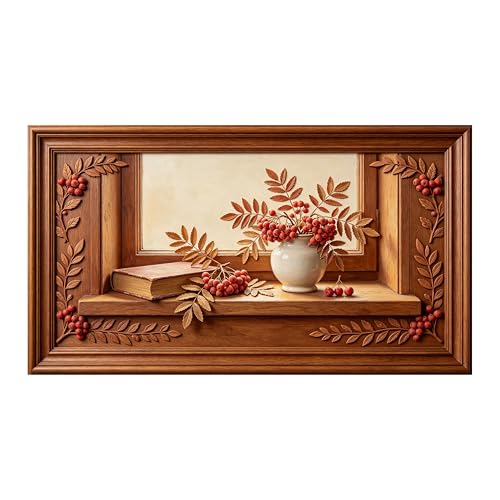 Art mural encadré 3D vase avec baies rouges amovible pour chambre