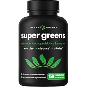 Organic Super Greens Capsules – 40+ Superfoods & Greens Supplements Capsules – Alfalfa, Spirulina, Chlorella & More – Antioxidant, Digestive Enzyme & Probiotic Blends – 150 Green Superfood Capsules