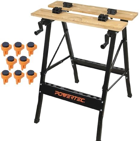 POWERTEC Portable Workbench & 8PK Bench Dog Kit, Folding Work Table ...