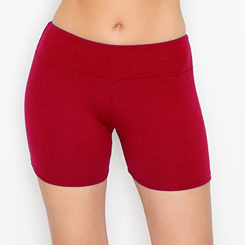 Image of ALWAYS Women's Ribbed Biker Shorts, High Waisted Tummy Control Workout Shorts, 5 inch Inseam, Red L