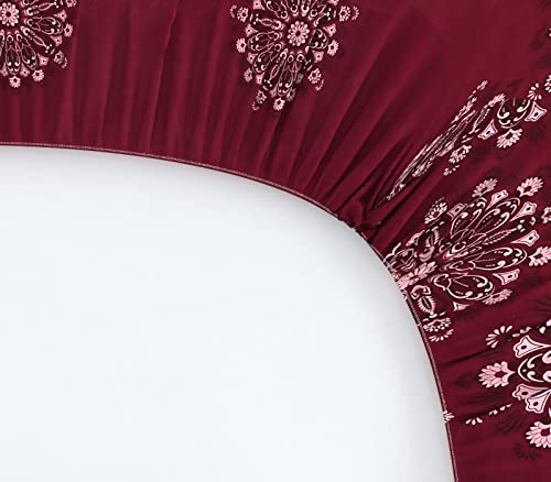 Image of Castiqa Elastic Fitted Supersoft Premium Brushed Cotton 200TC King Size Bedsheets with 2 Pillow Covers (Fits Upto Mattress of 10 Inches) (King (72x78), Wine Mandala)