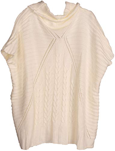 styleBREAKER Poncho de Punto de Mujer con Motivo Trenzado, Mangas y Cuello Chal 08010054, Color:Blanco Crema