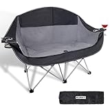 WILDROOTS Outdoor Folding Double Camping Chair Adults 2 Person,Heavy Duty 600 LBS Loveseat with 2 Cup Holder,Portable Carry Bag Included for Camping,Lawn,Backyard,Movie