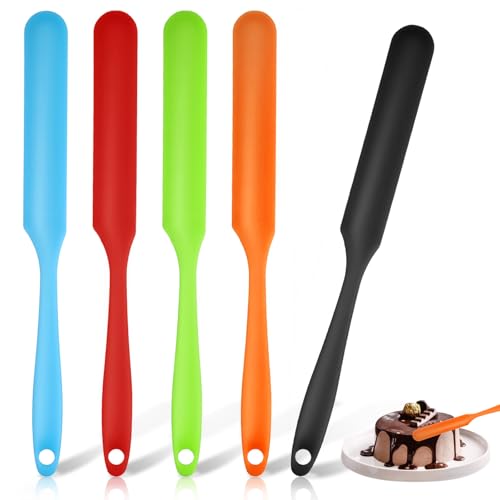 Confezione da 5 spatole sottili in silicone, spatola piccola con manico lungo, resistente al calore, spatola flessibile in vetro, raschietto da cucina, spatola per pentola, raschietto in gomma