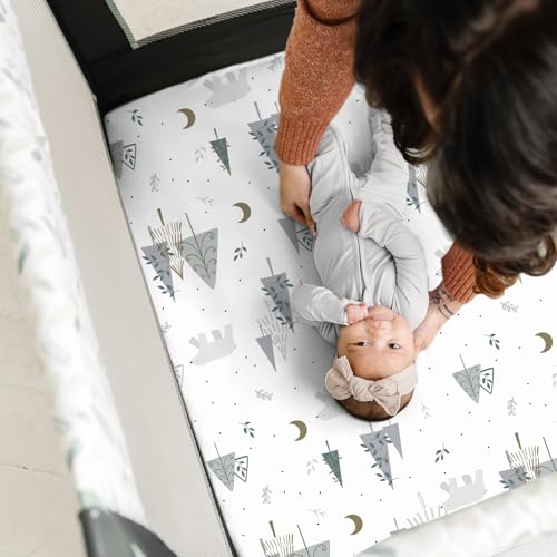 Image of Pack n Play Sheets, BROLEX 2 Pack Mini Crib Sheets,Stretchy Portable Fitted Playard Sheet Set, Convertible Playard Mattress Cover,Ultra Soft Breathable Material,Snowy Forest