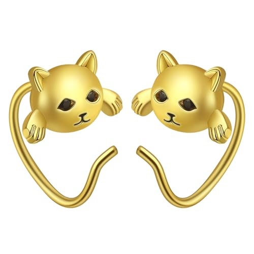 Boucle d'oreille en forme de visage de chat minimaliste en acier inoxydable