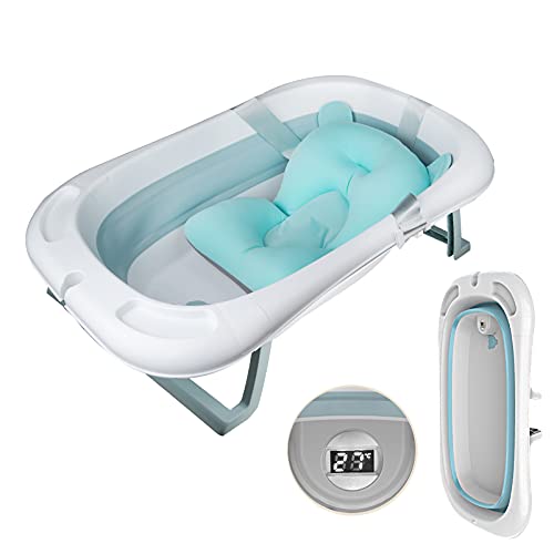 Baignoire bébé pliable à indicateur de température et tabouret