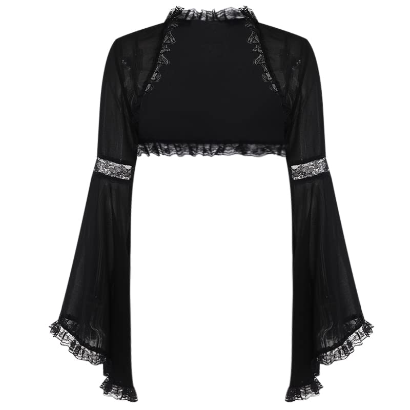 Women Goth Black Open Front Patchwork Sleeve Sheer Bolero Shrug Top for Formal Dresses Emo