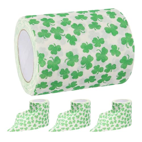 Image of NULYLU 4 Rolls Green Leaf Pattern Toilet Paper Tissue Rolls with Strong Absorbency and Comfortable Softness, for Desk Tray and St Patrick's Day Party Favors, Multiroll Pack