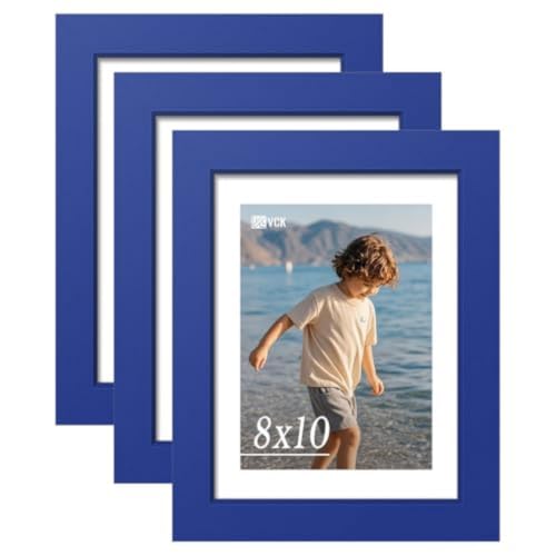 Image of VCK 8x10 Picture Frames 3 Pack, Blue Wood Photo Frame, Wall Display