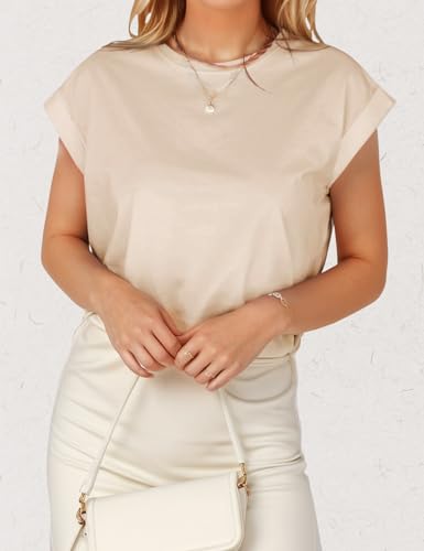 Wyeysyt 3 Pack Women Summer Cropped T-Shirts Short Sleeve Casual Round Neck Tops Rolled Dolman Sleeve Solid Short Basic Tees4