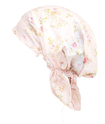 Urban Virgin Womens Soft Satin Lined Cap Night Sleep Hat Cap with Ribbons Korean Style Pure Silk One Size