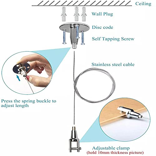 Image of 4 Disc for LED Panel Light Billboards DIY Mounting Clamp Ceiling Mount Gallery Large Picture Wire Disc Fittings Hanging System Hanger Stainless Steel Wire is Suitable for Hanging Art Projects
