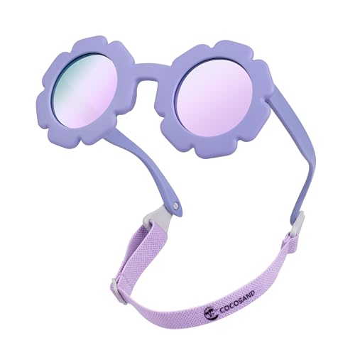 Image of COCOSAND Toddler Sunglasses with Strap Polarized Lens Retro Flexible Flower Frame for Baby Kids Boys Girls Age 3-24 Months