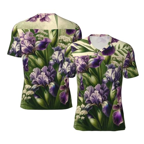 Stylish Athletic Sports Jersey Irises-Floral-Pattern Men's Rugby Jersey Medium Black