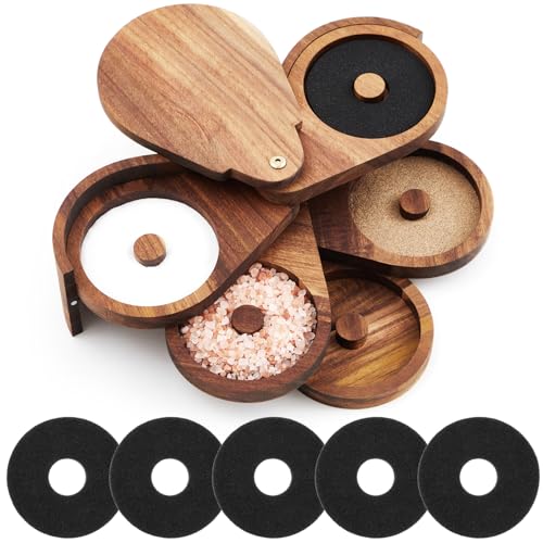 Mifoci 5 Tier Margarita Salt Rimmer Set Magnetic Rimming Station with Lid and 5 Sponges Bar Glass Rimmer Home Bar Accessories for Cocktails Drinks House Party Bartender Supplies (Acacia)